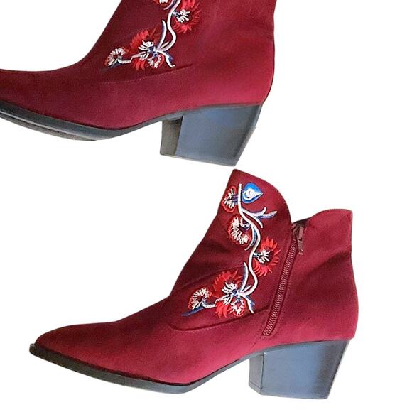 Carlos by Carlos Santana Western Ankle Boots Women's 10M Red Burgundy Floral - Picture 5 of 13